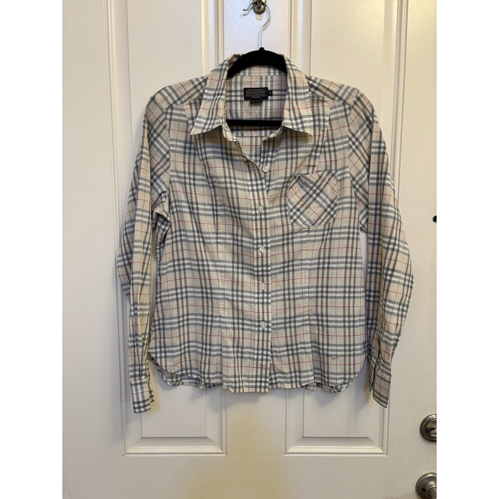 Pendleton Woolen Mills 100% Cotton Plaid Shirt tapered Women's Size XL